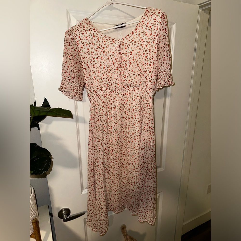 Pink floral midi dress